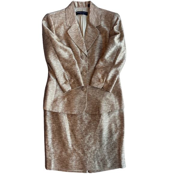 Dana Buchman Petite Silk Wool Formal Gold Skirt Suit 8P 10P Medium jacket set - Picture 12 of 13
